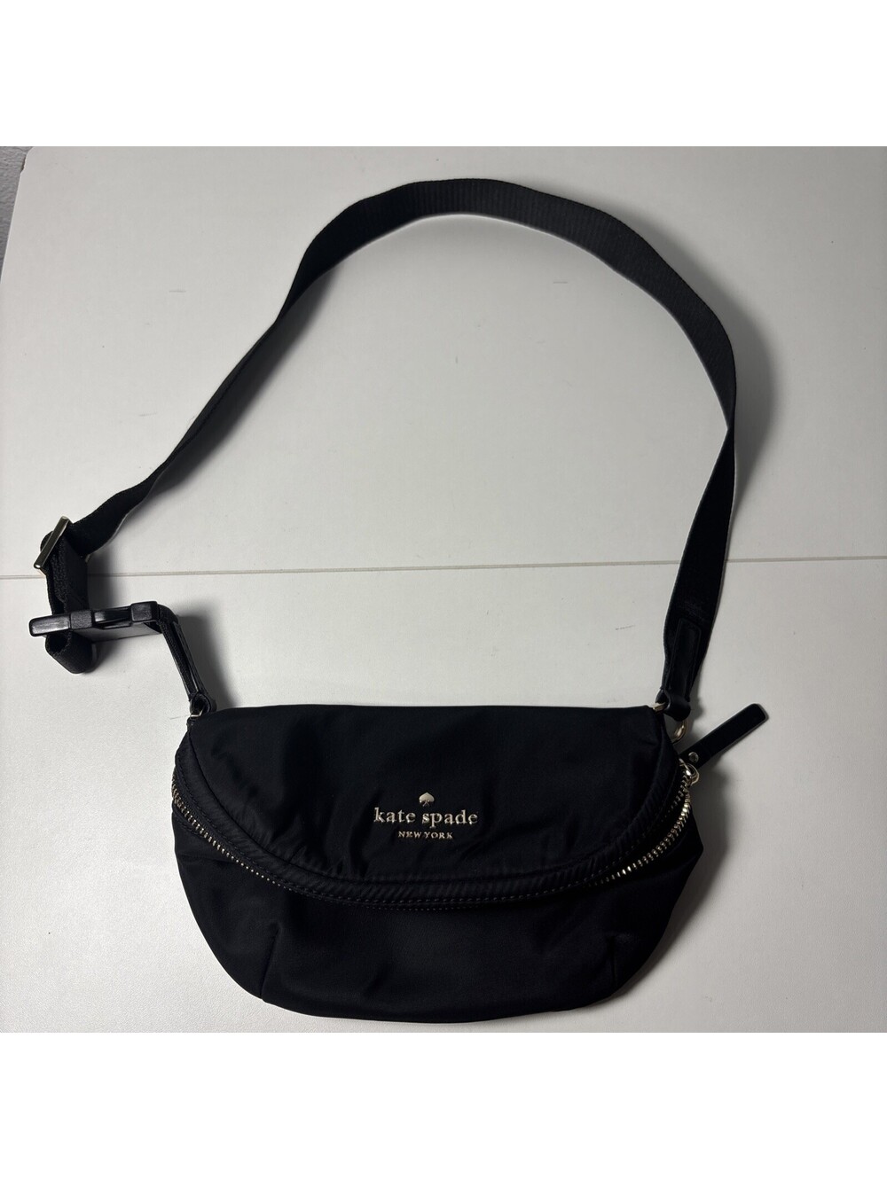Kate Spade Black Nylon Belt Bag Fanny Pack Crossbody Sling Gold Hardware